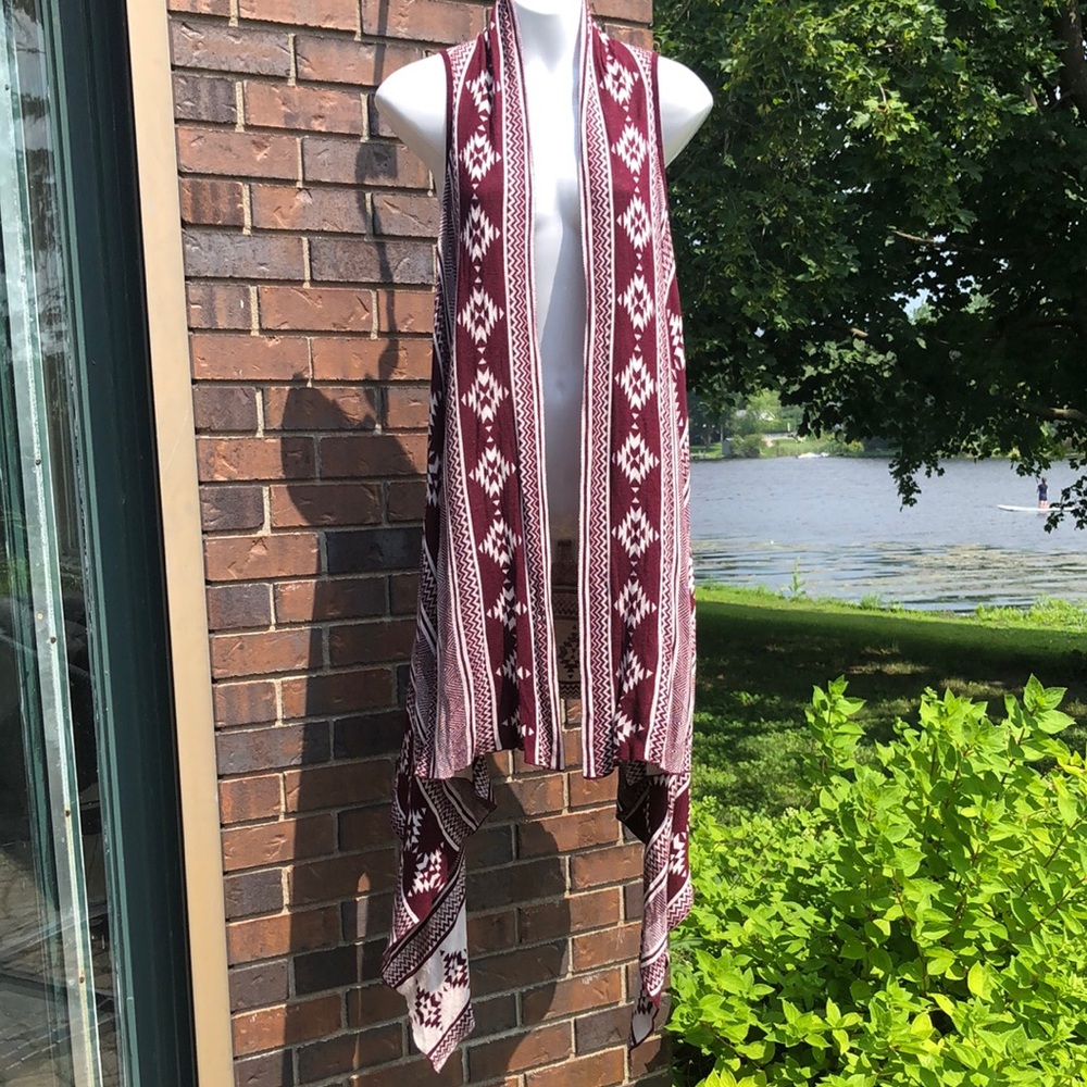 Maroon Aztec Knit Drape Vest
